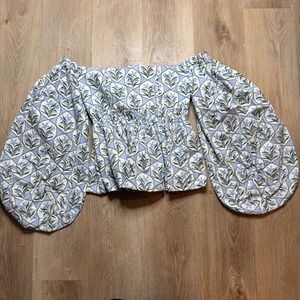 AGUA BY AGUA‎ BENDITA Jamaica Off-The-Shoulder Balloon Floral Top M Celeste